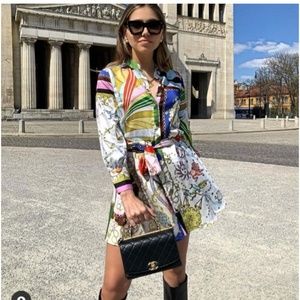 ZARA Long Sleeve Scarf Multi-print Mini Dress